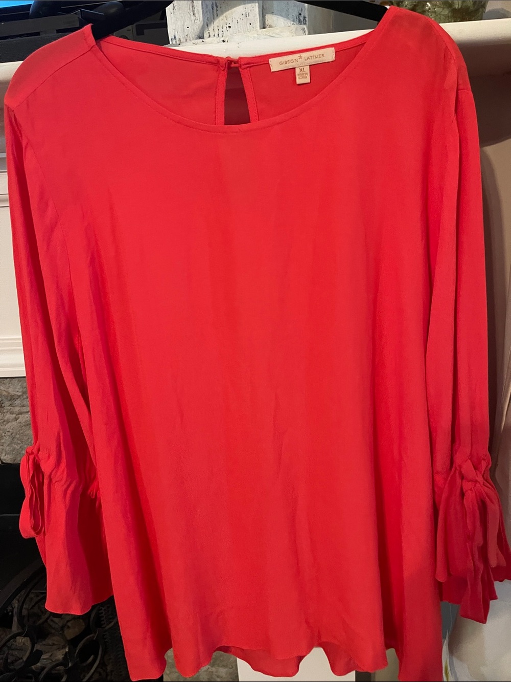 Gibson Latimer Coral Tie-Cuff Blouse NWT XL